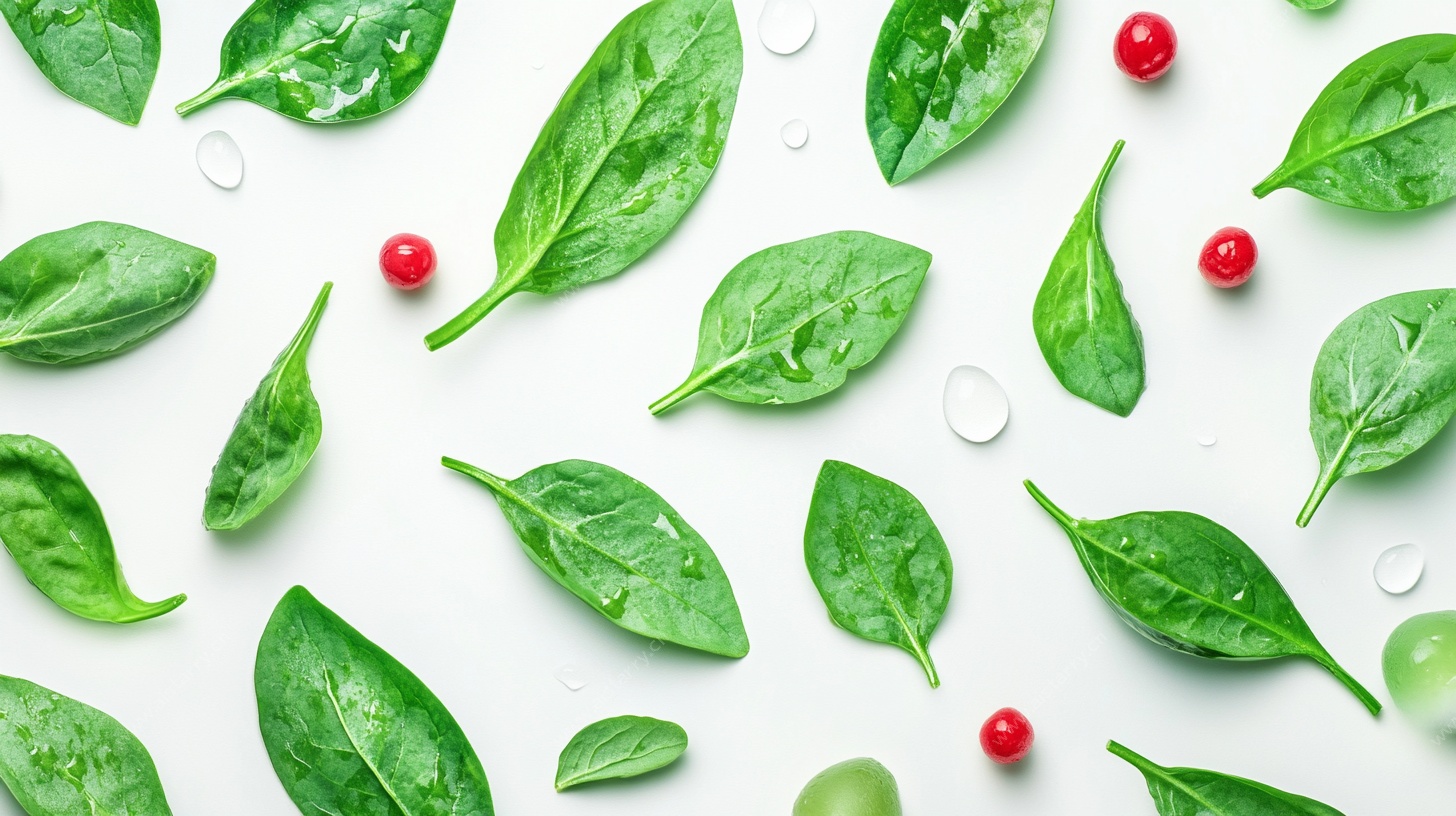 新鲜菠菜叶与红色果实