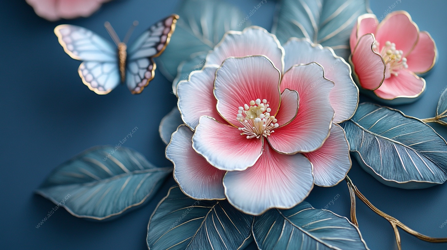 立体花卉与蝴蝶装饰图案