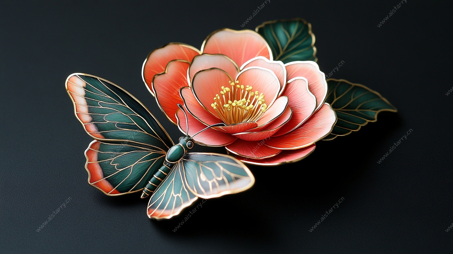 蝴蝶伴花金属精美胸针