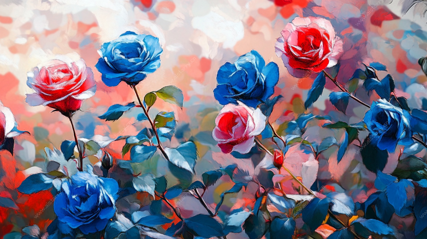 多彩玫瑰油画花卉图