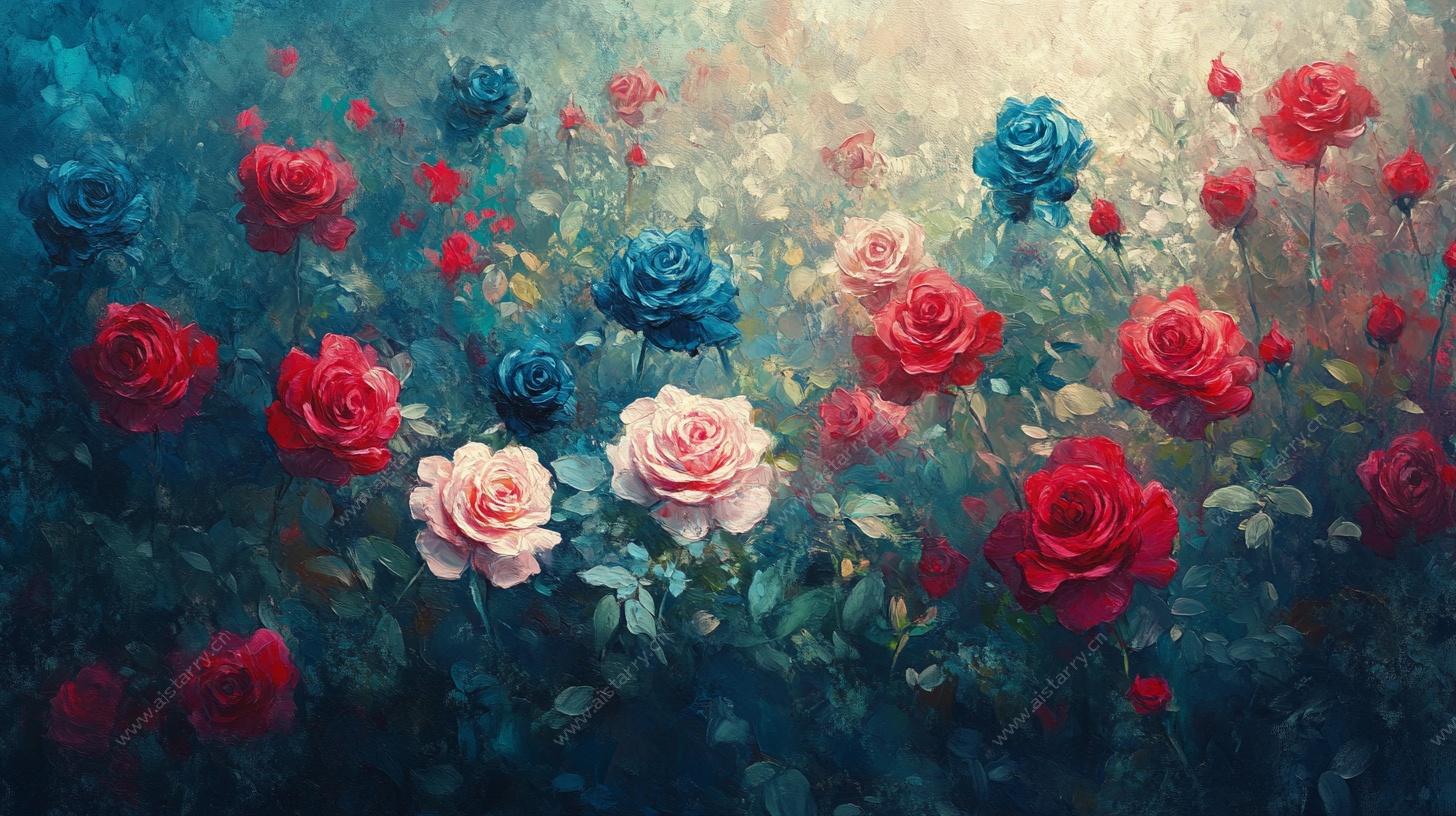 梦幻多彩玫瑰花卉图景