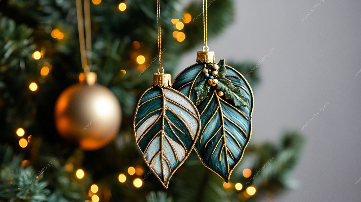 圣诞树上的精美叶片装饰