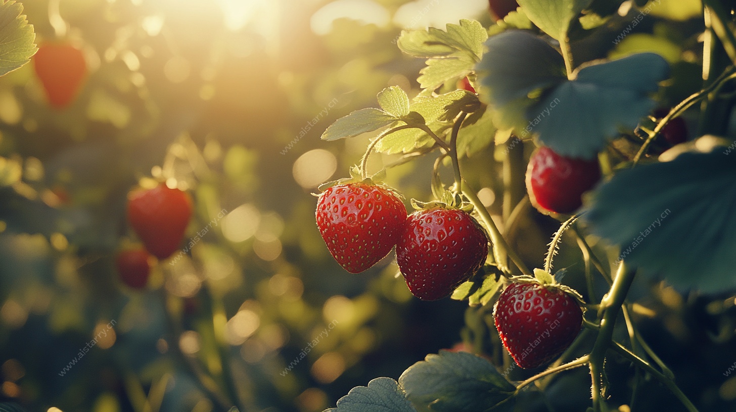 阳光下的草莓植株