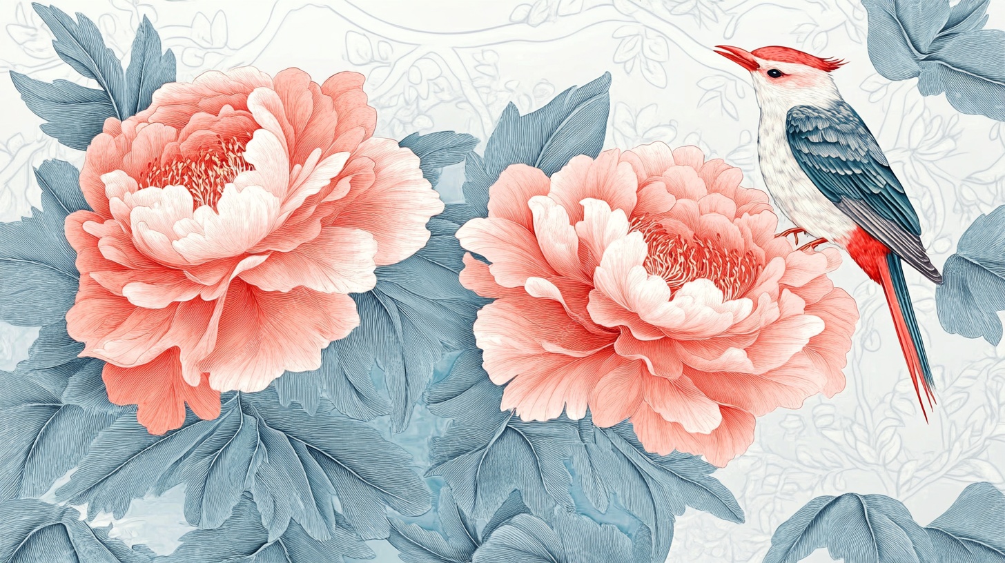 牡丹飞鸟中式装饰画