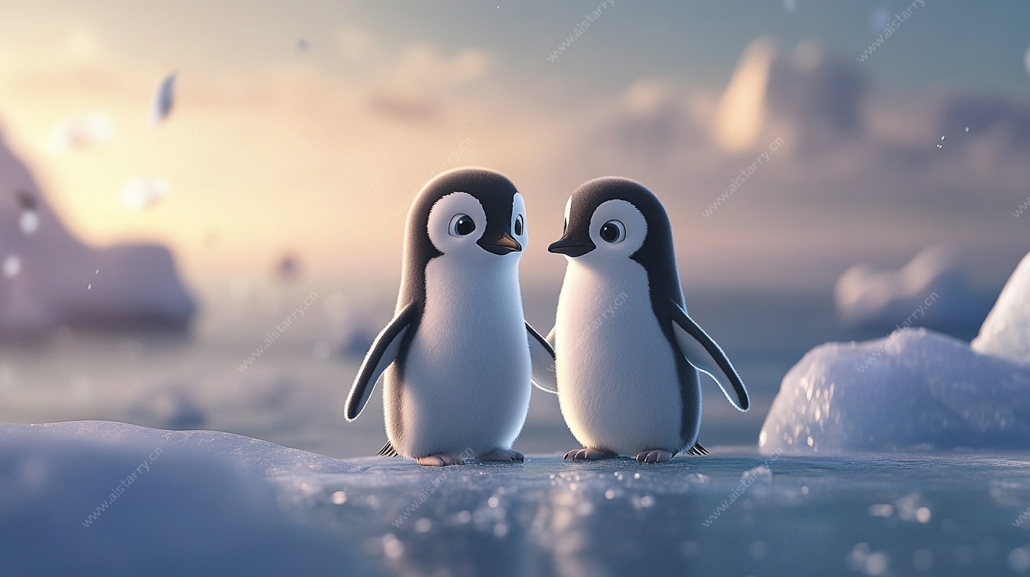 两只企鹅的浪漫冰上时光