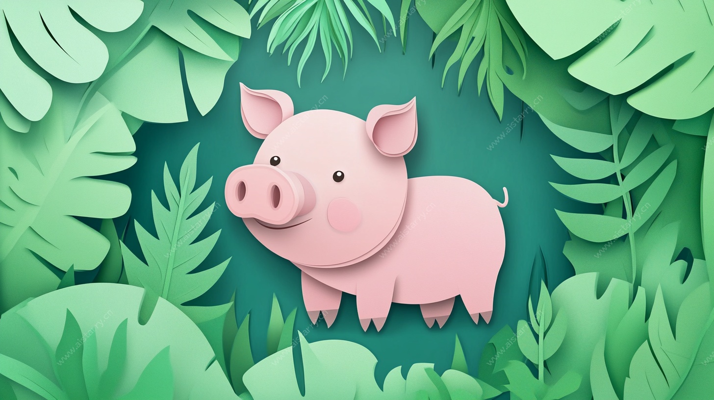 丛林中的可爱纸艺小猪