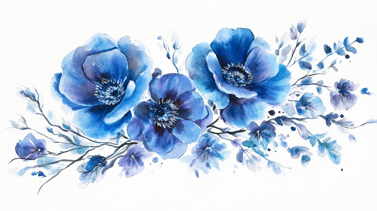 蓝色水彩花卉装饰画