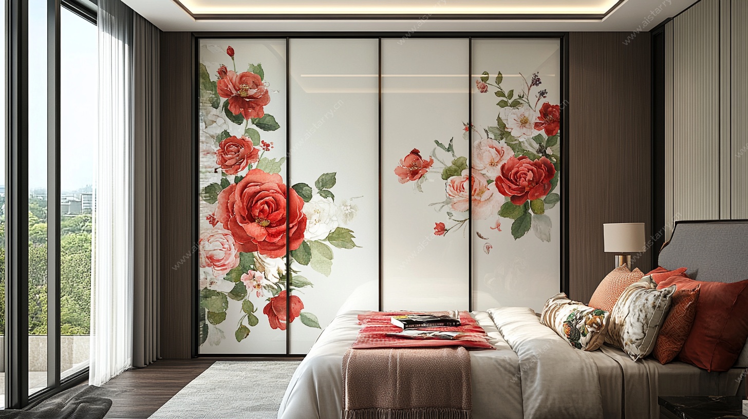 中式卧室花卉屏风装饰画