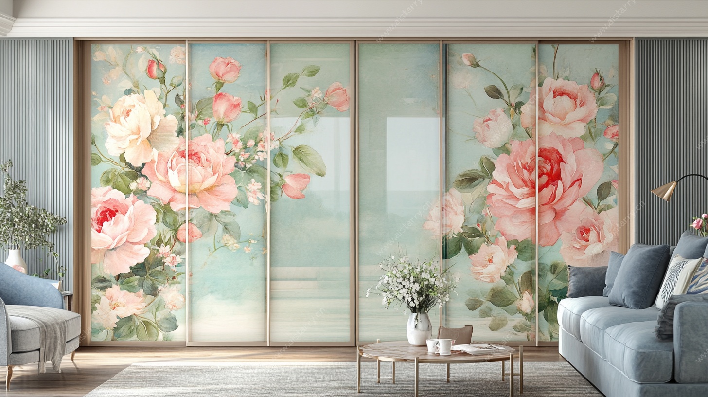 花卉主题中式风客厅移门