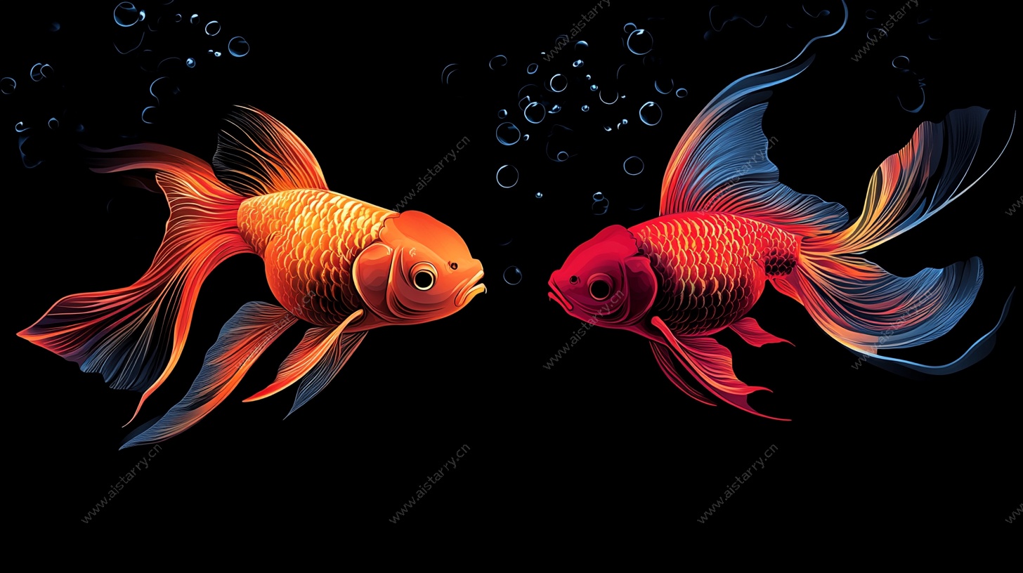 双金鱼水中对望插画