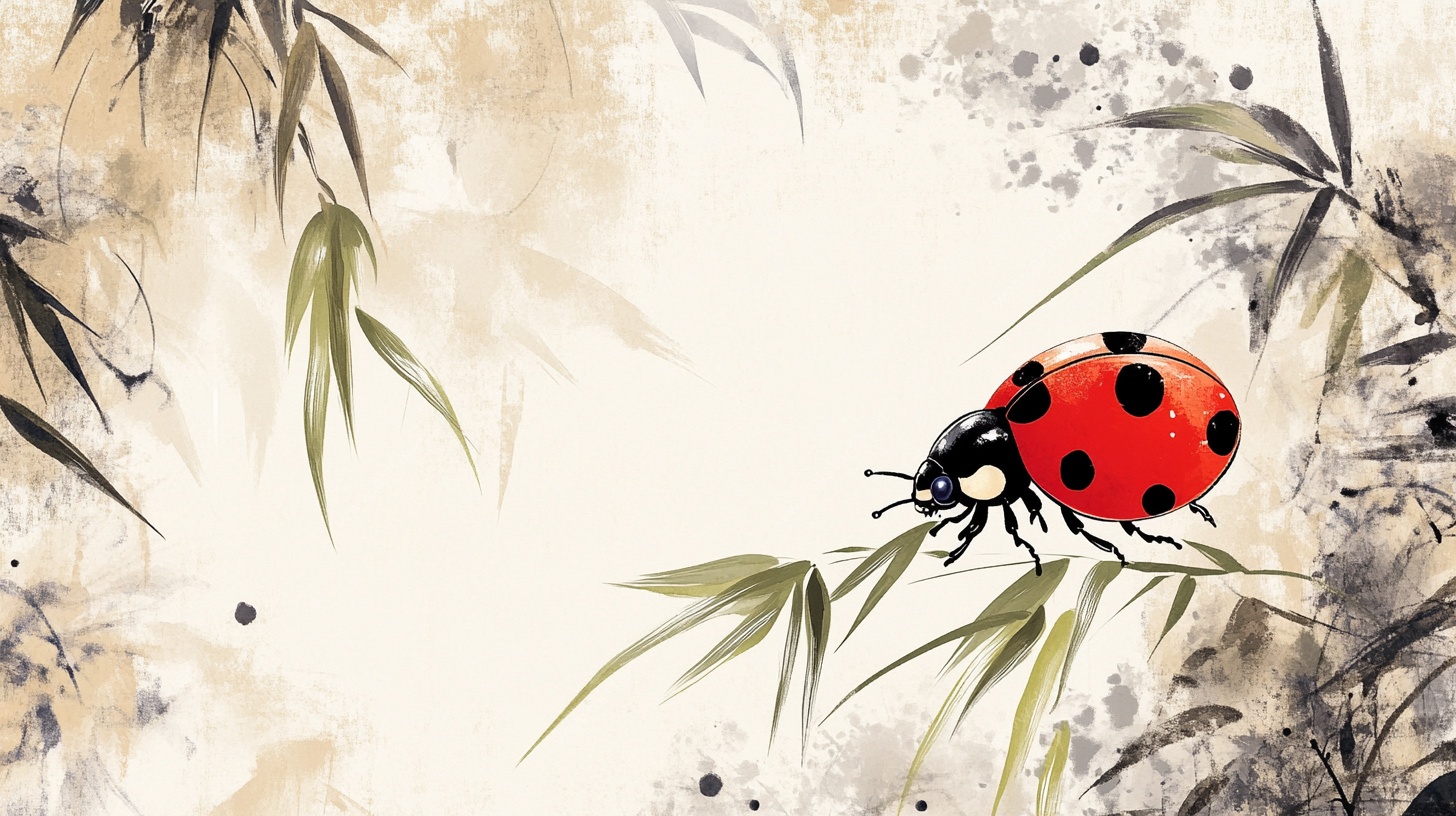 水墨瓢虫栖于竹叶间