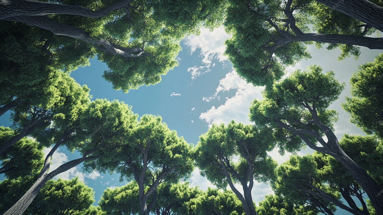 仰视茂密树林天空景观