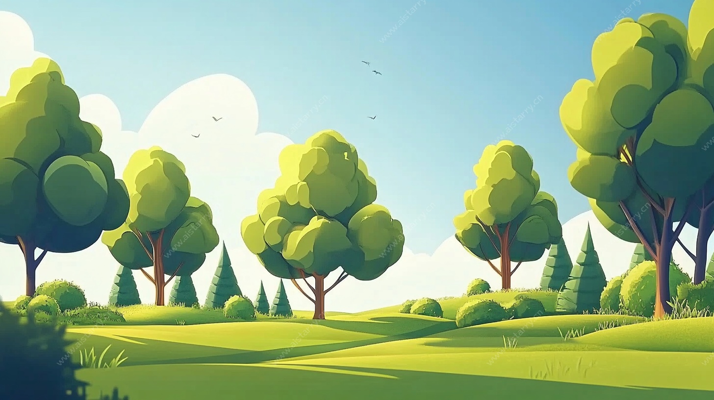 清新绿意田园风景插画