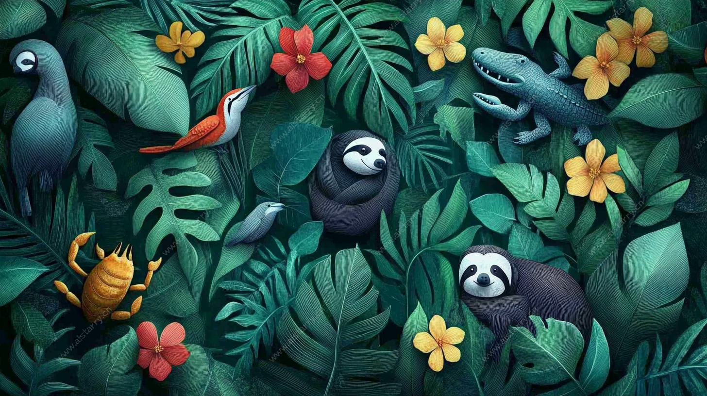 丛林中的动物插画世界
