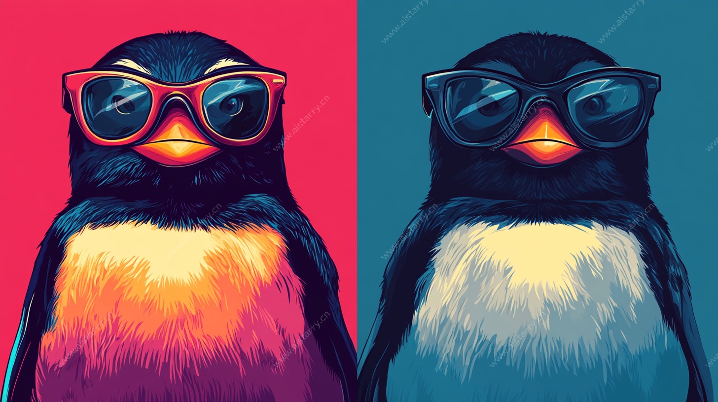 戴墨镜的双生企鹅