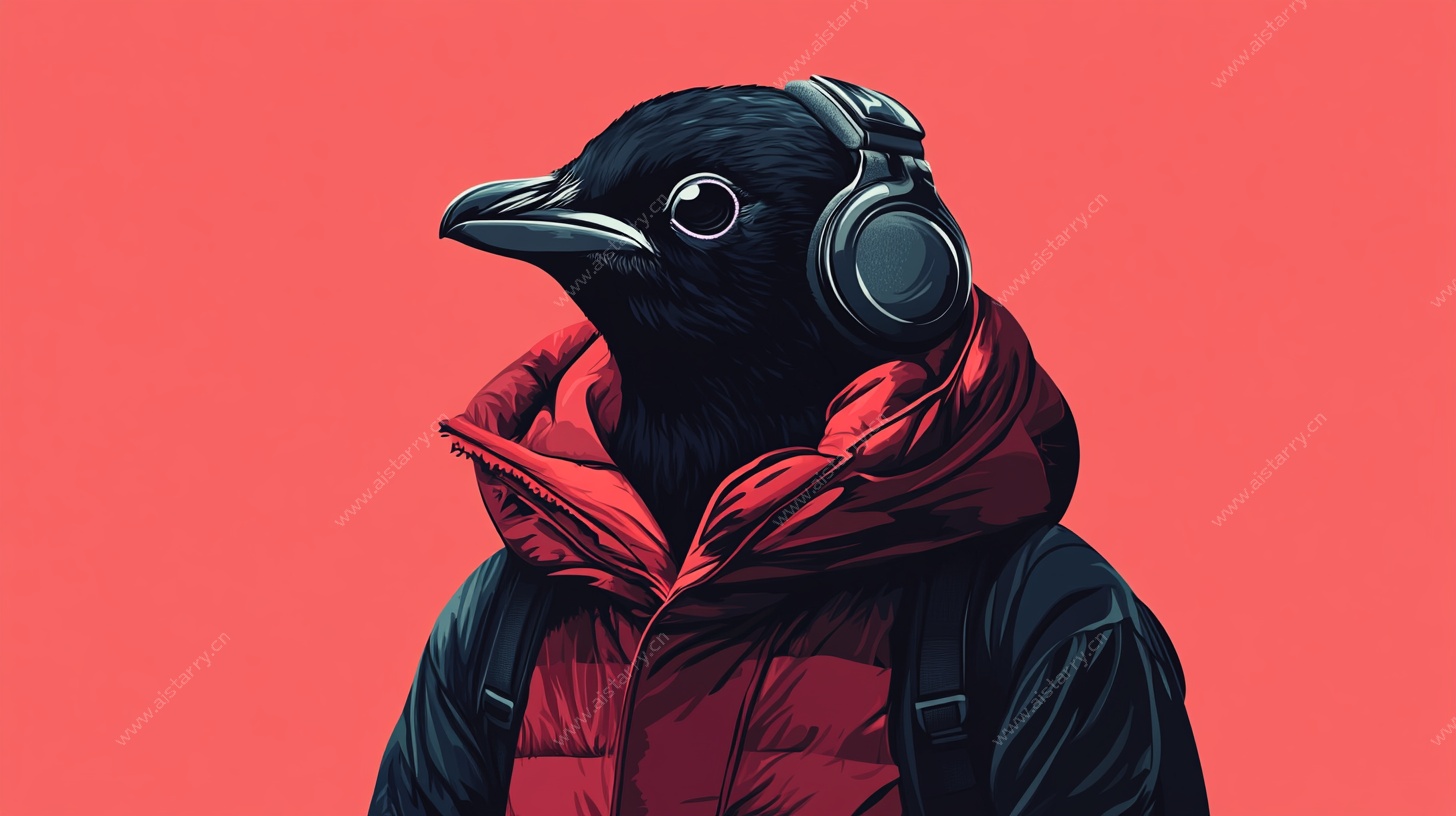 戴耳机的潮酷乌鸦形象