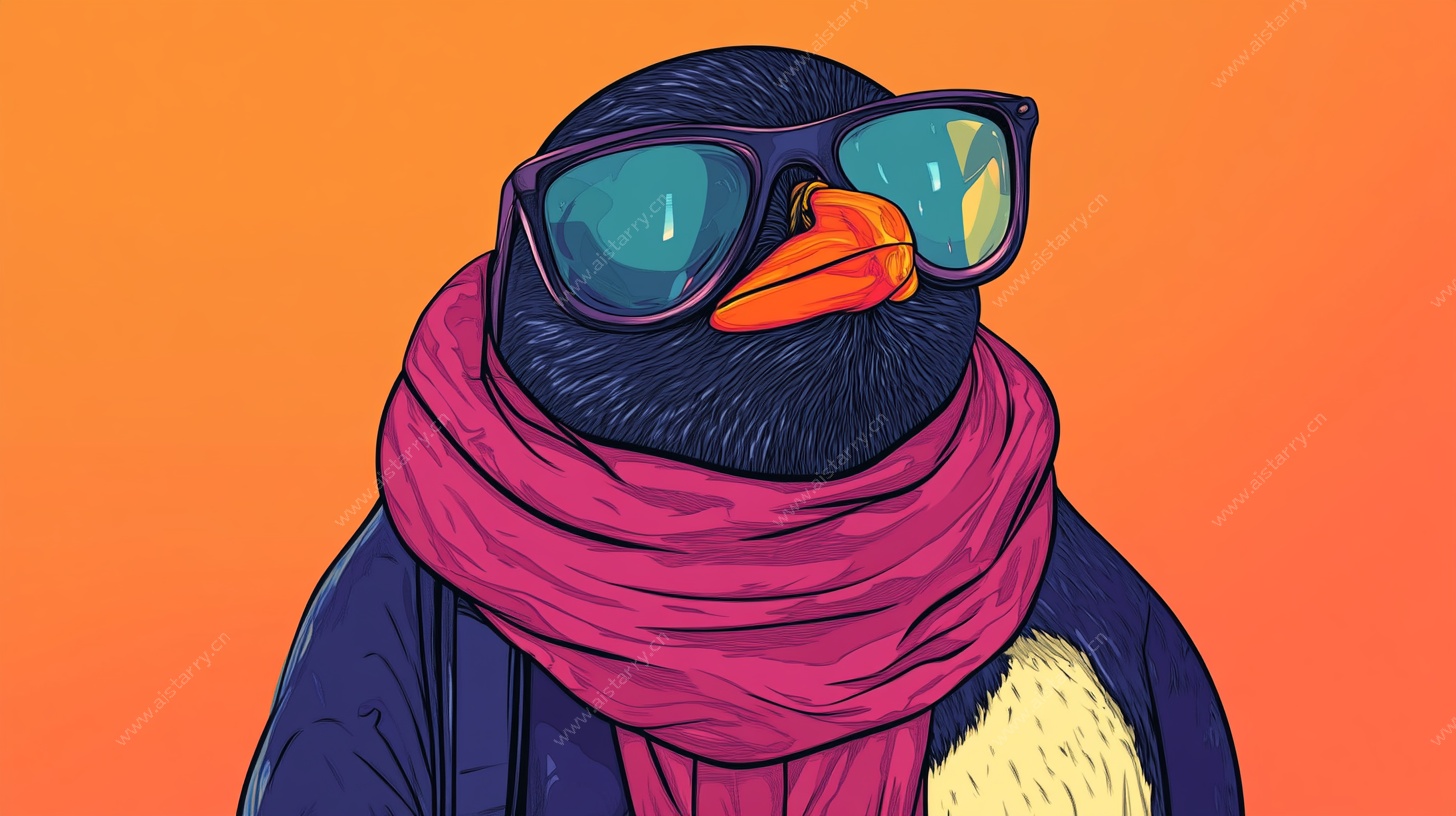 时尚酷企鹅插画