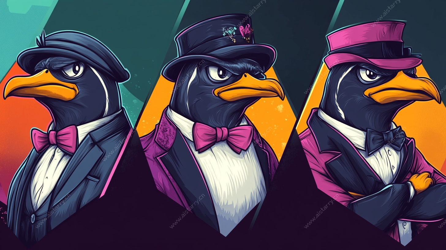 时尚企鹅绅士形象插画