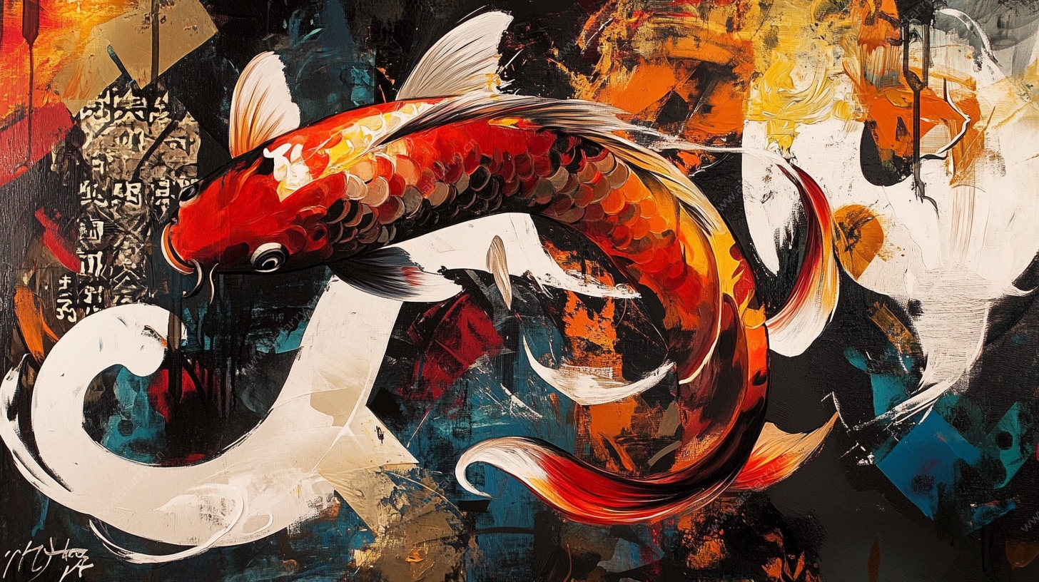 抽象风锦鲤艺术画