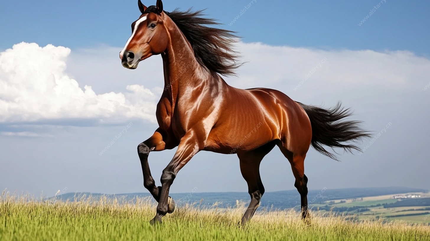 奔腾骏马于草原之上