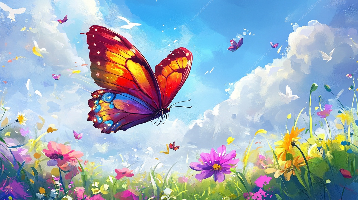 彩蝶飞舞于烂漫花海