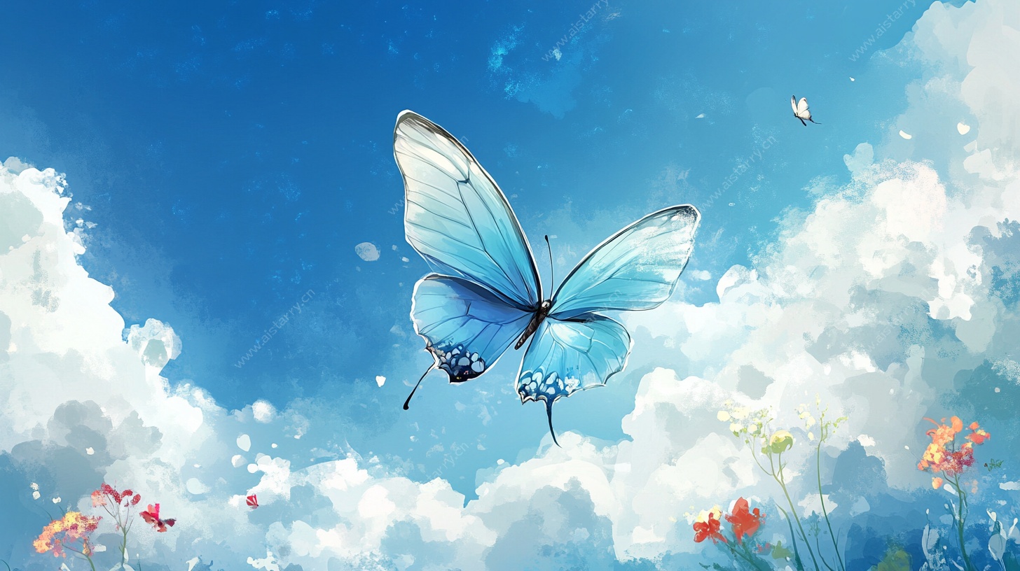 蓝蝶飞舞于梦幻云端