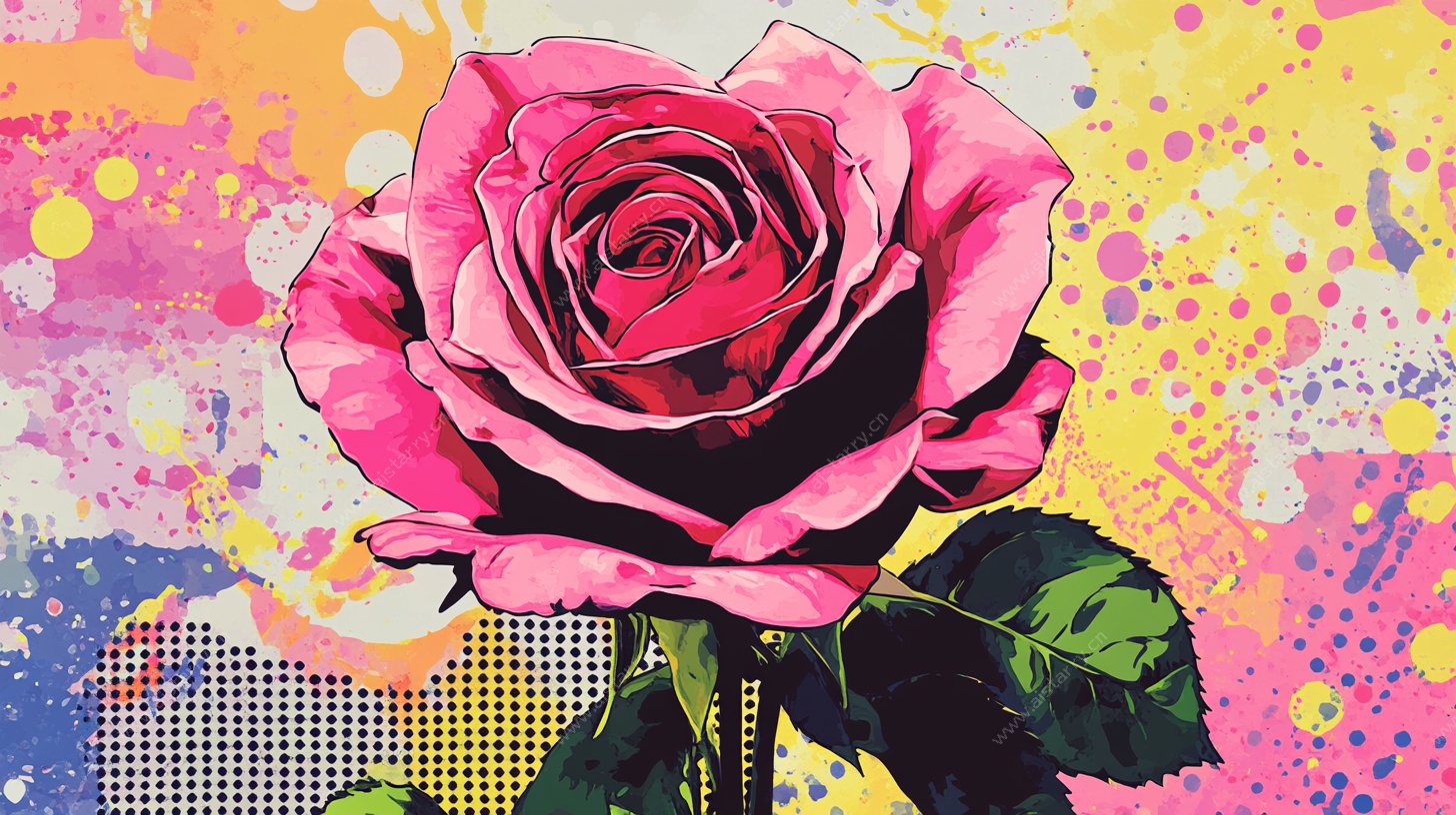 波普风粉色玫瑰艺术插画