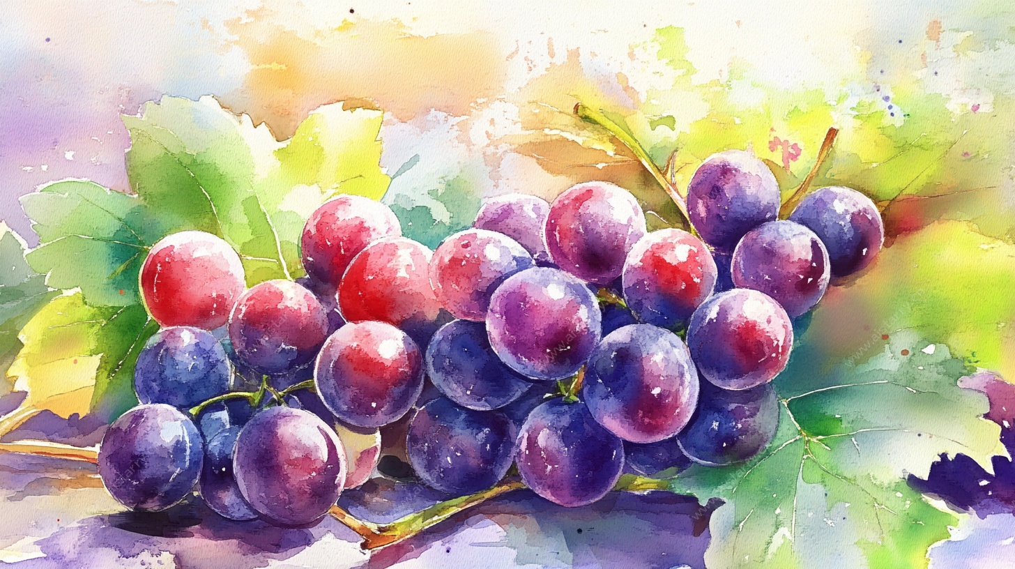 水彩绘葡萄 清新水果图
