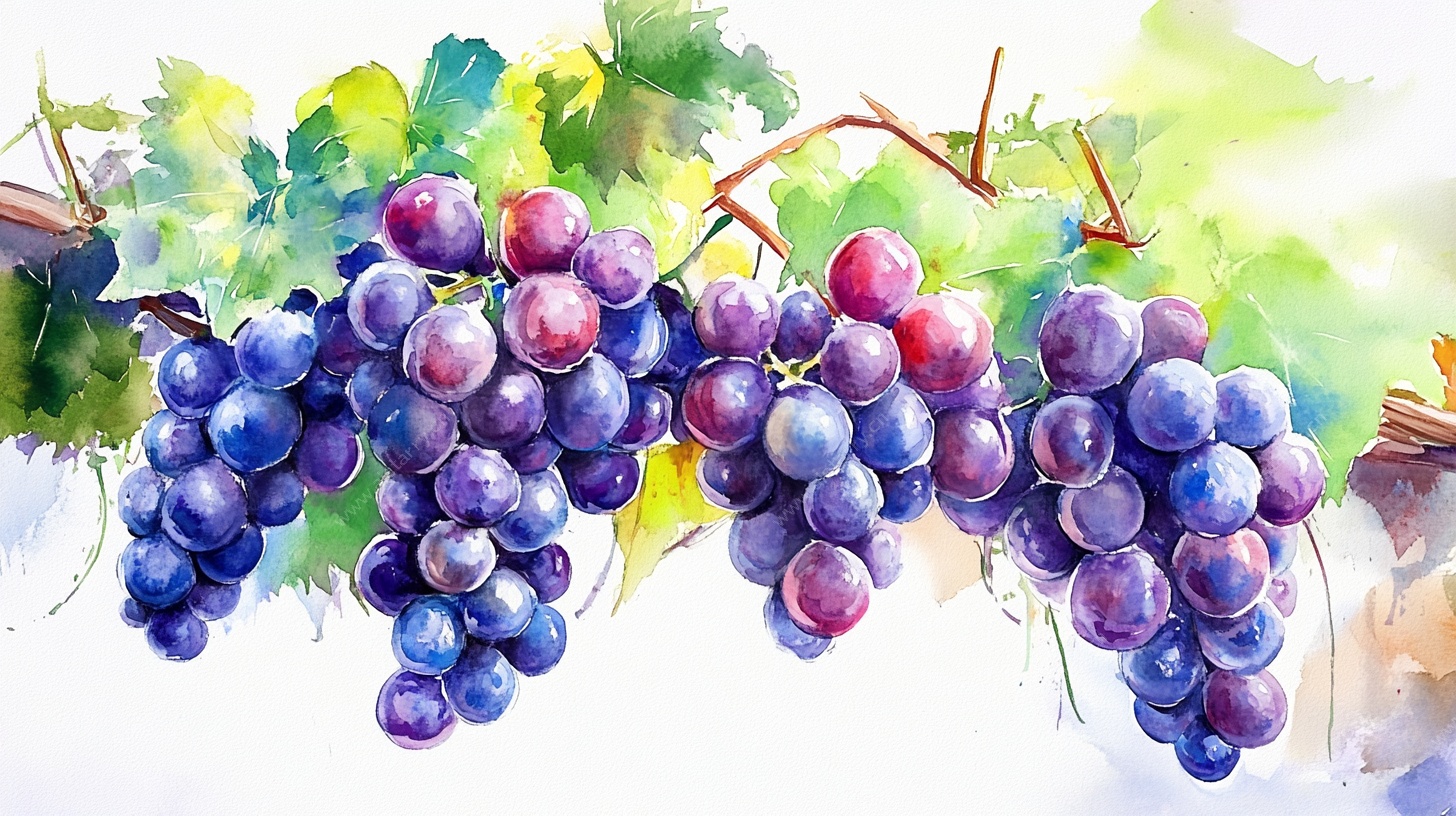 水彩绘葡萄 串串晶莹