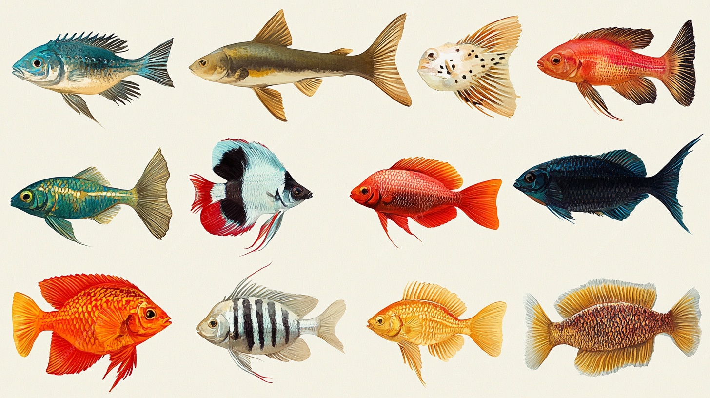 多样色彩观赏鱼集合图