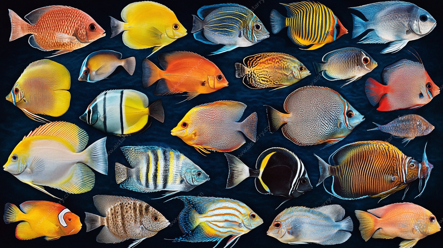 多样热带观赏鱼集合