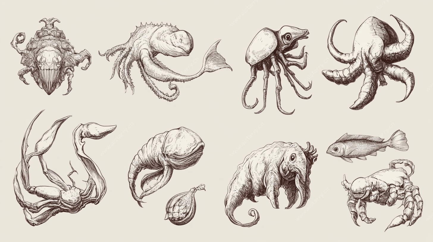 手绘海洋生物插画集合