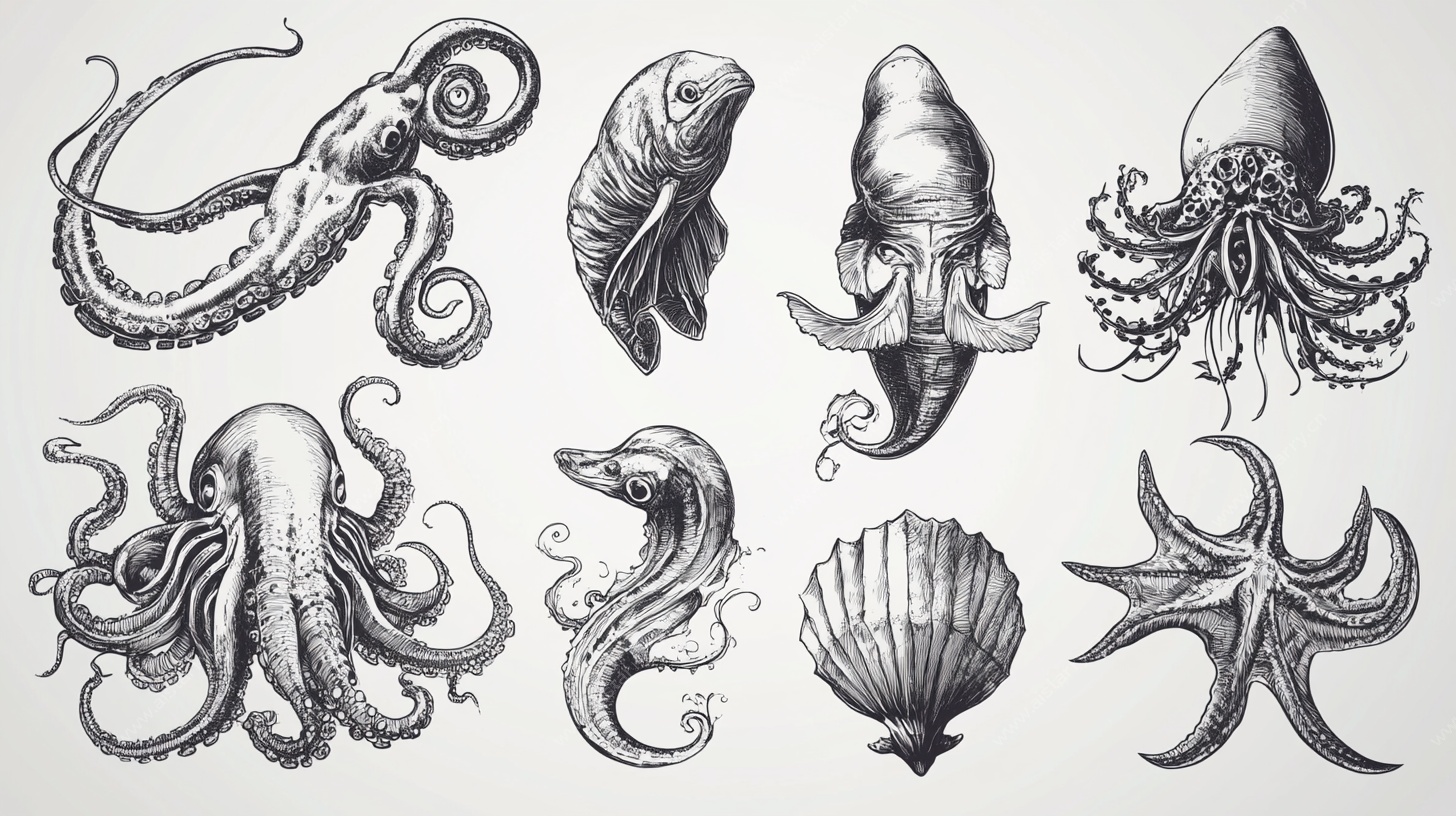 海洋生物手绘插画集合