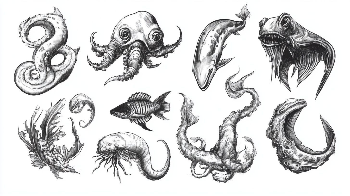 海洋怪物手绘插画集合