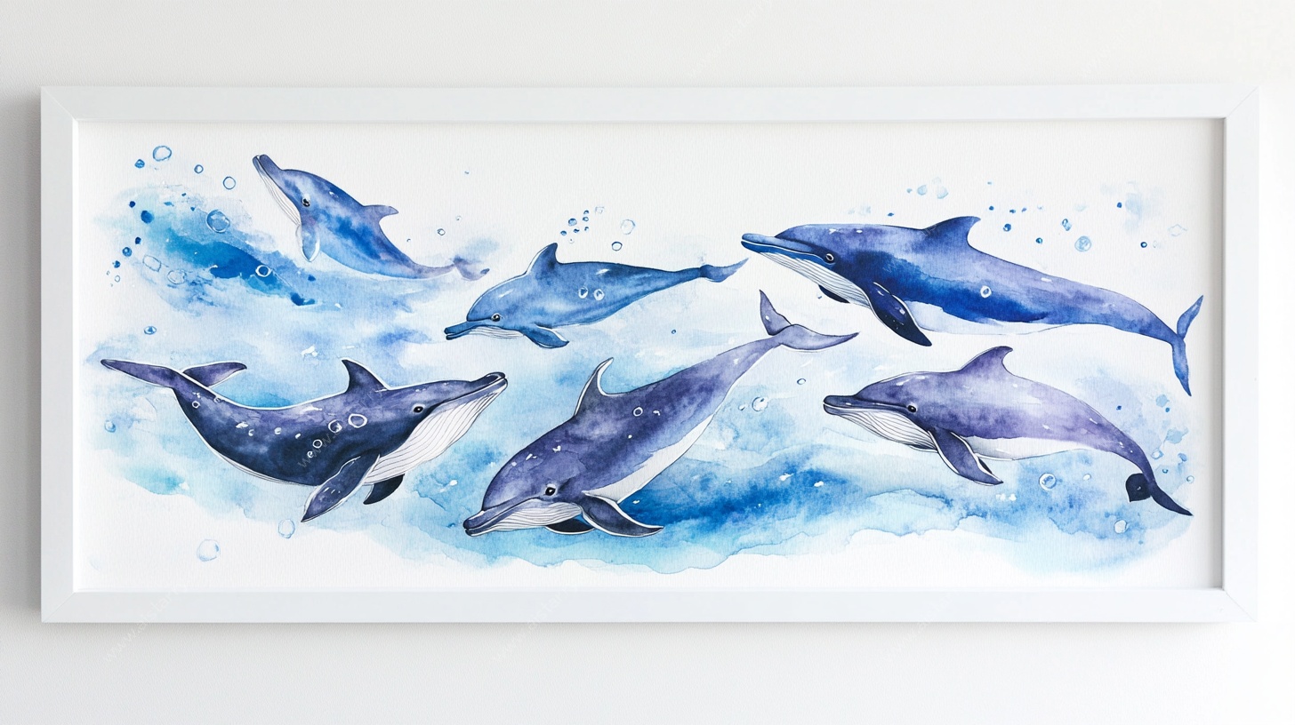 水彩海豚海洋画作