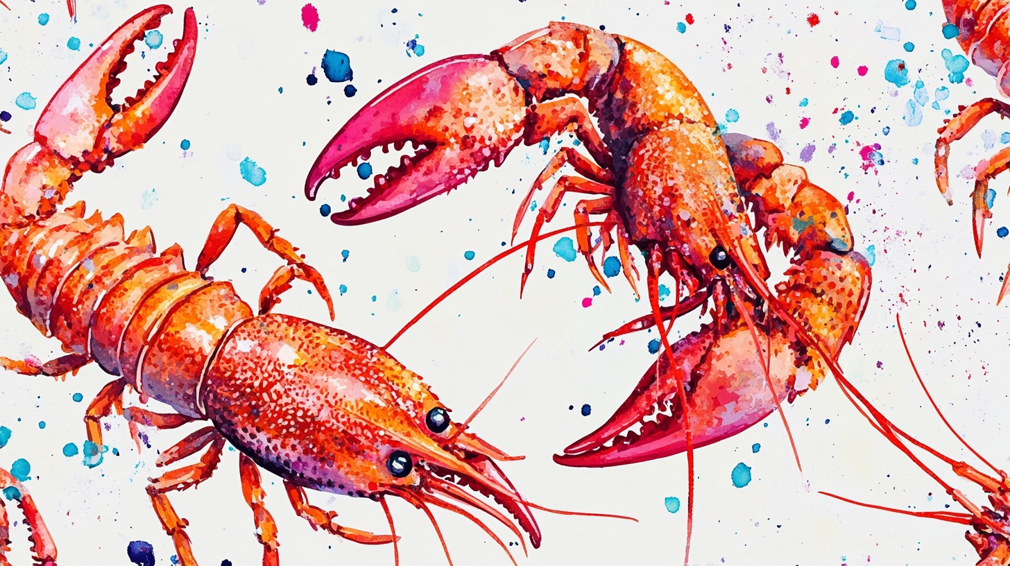 水彩风鲜活大龙虾图案