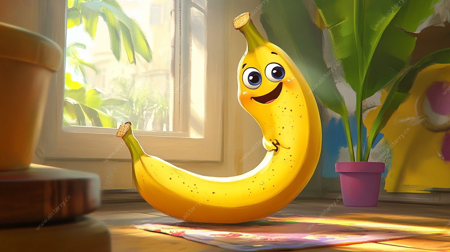 可爱香蕉卡通形象在室内