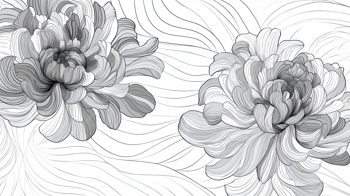 黑白花卉线条图案设计