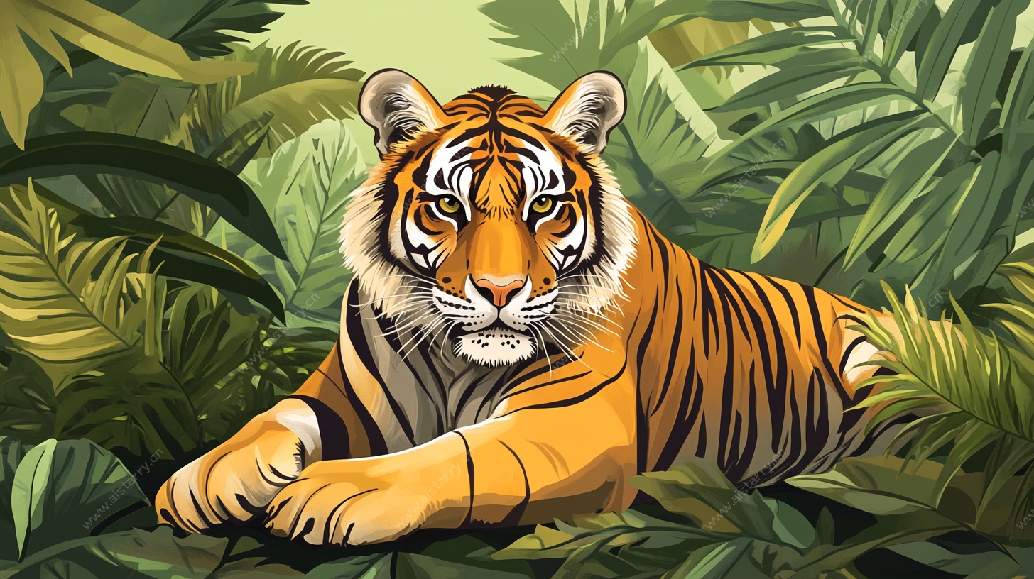 丛林中的老虎插画