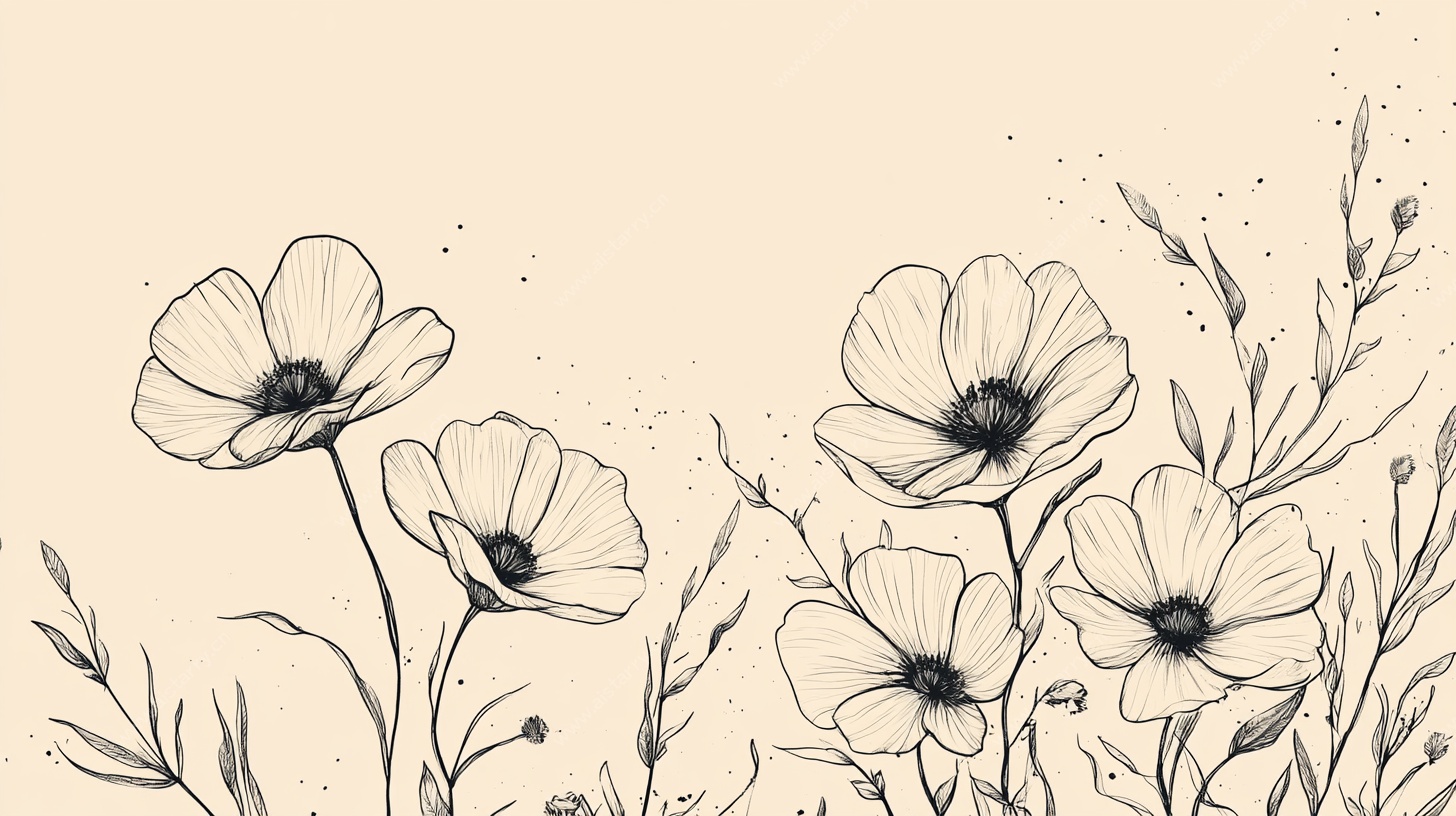 手绘花卉线条插画