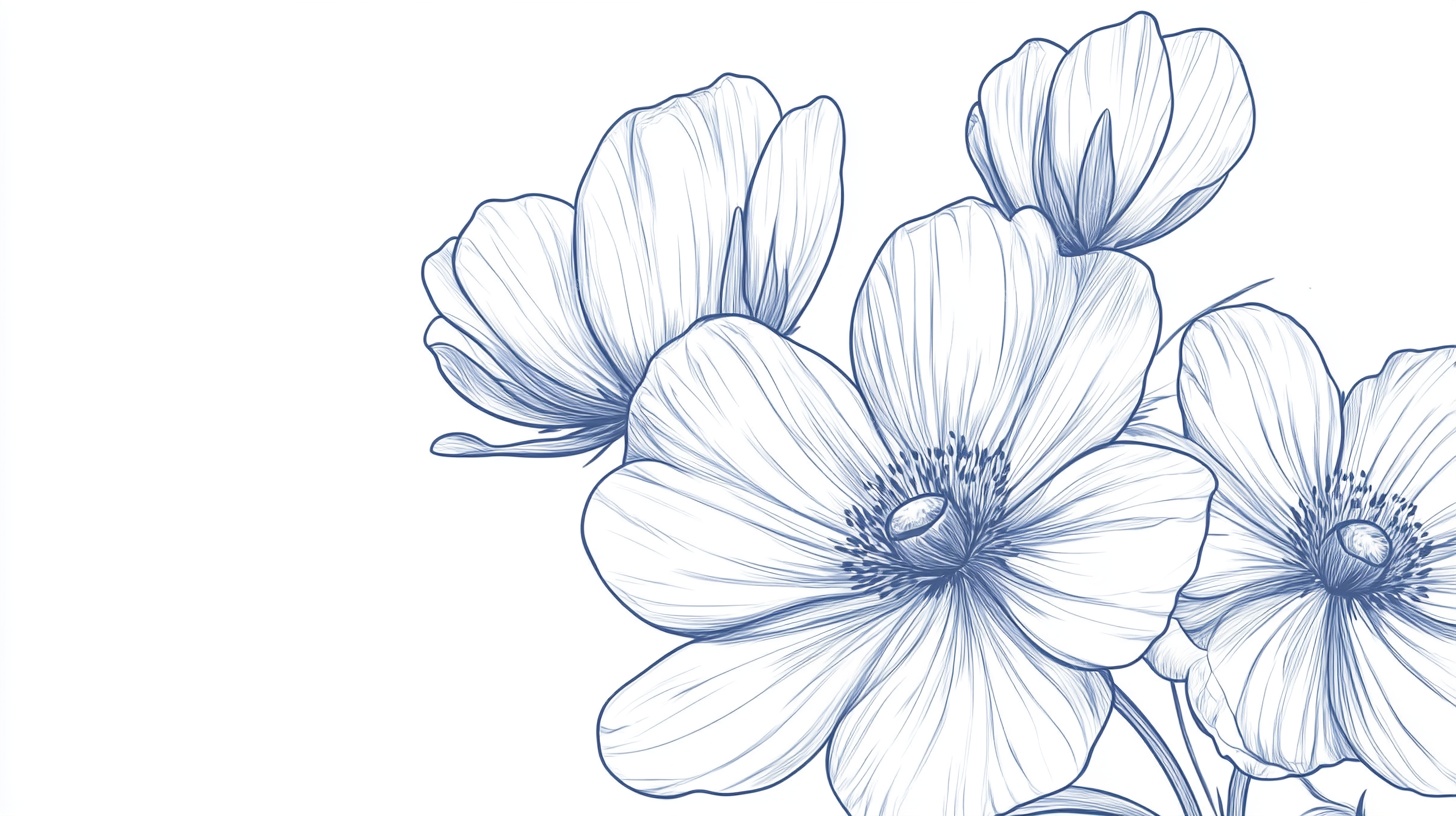 蓝线绘花朵插画