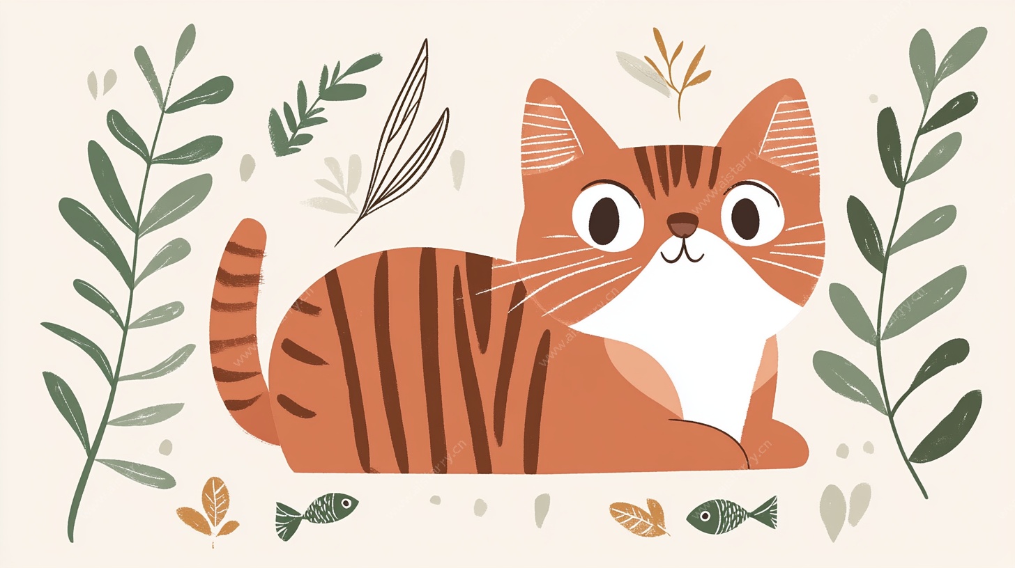 可爱斑纹猫的自然小世界