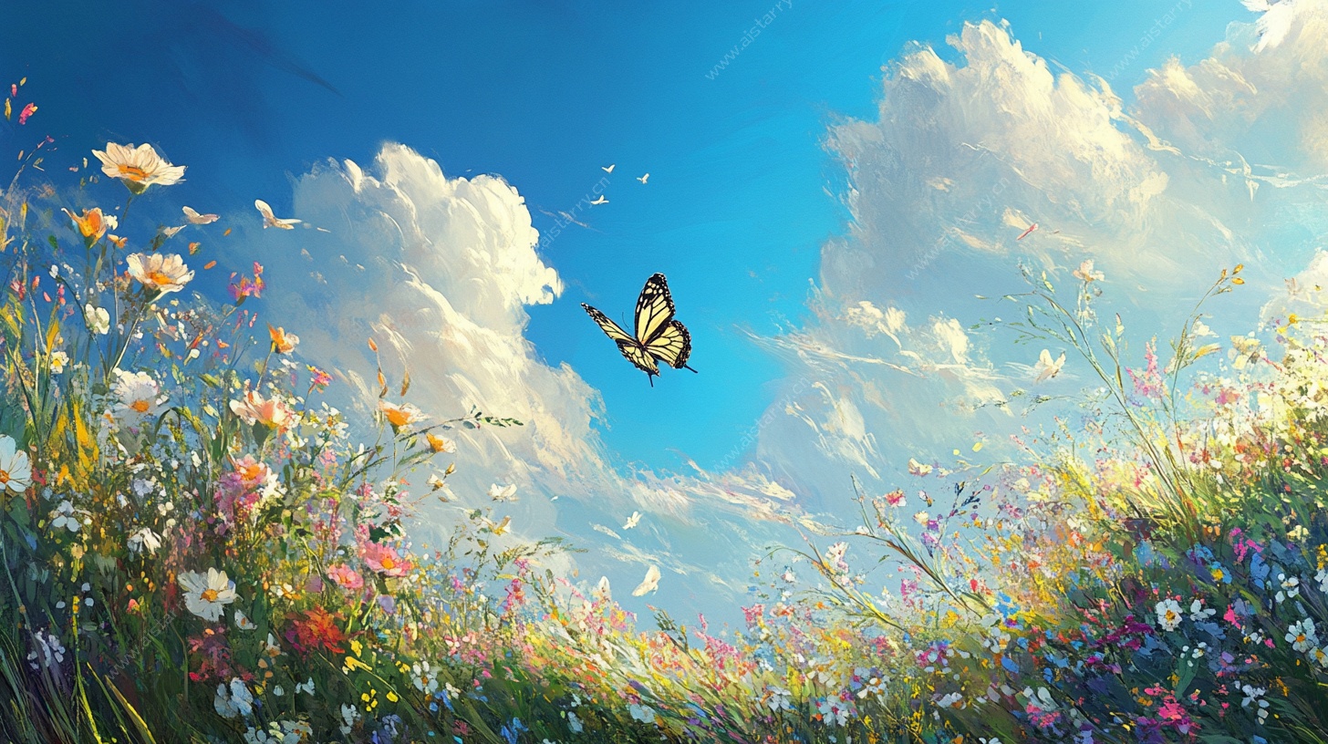 梦幻花海中的蝴蝶飞舞