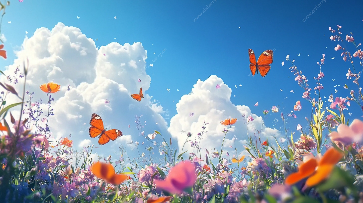 春日蝶舞花海浪漫图景