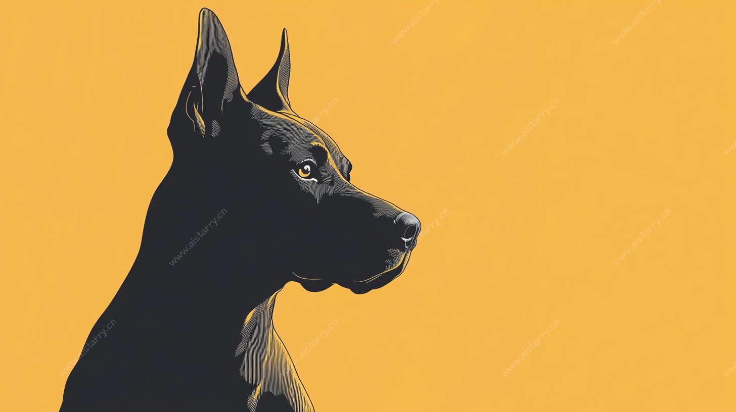 黑色杜宾犬侧影插画
