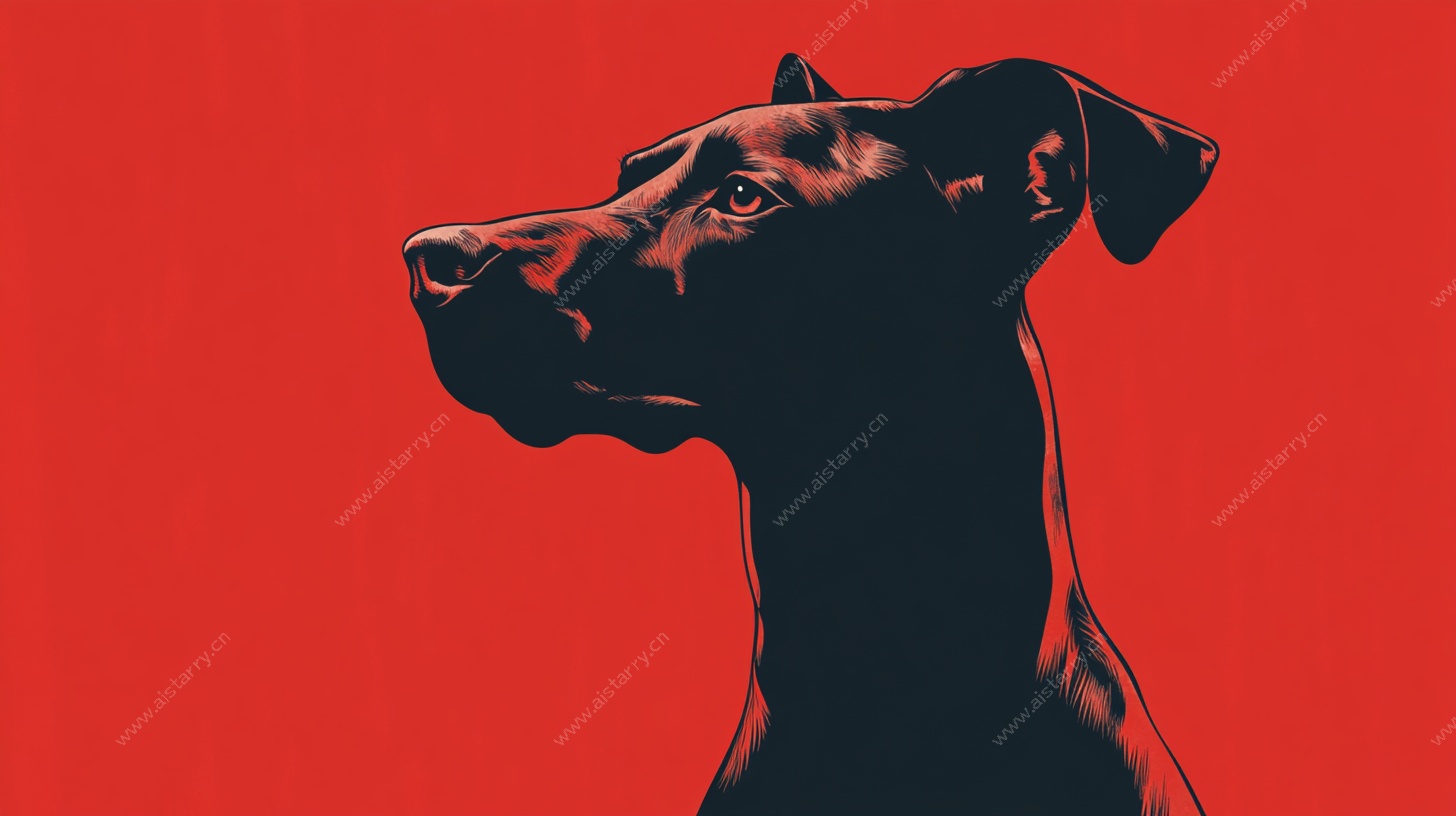 红色背景上的黑色犬类剪影