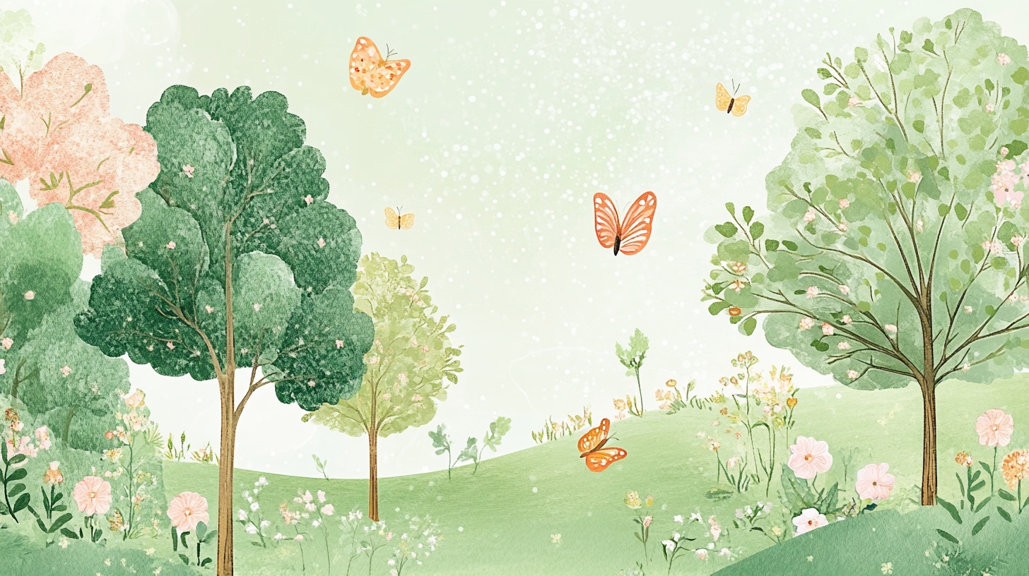 春日森林蝴蝶飞舞插画