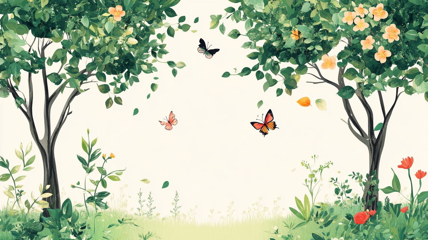 春日森林蝴蝶飞舞插画