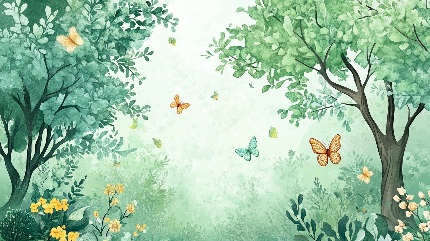 春日森林蝴蝶飞舞场景