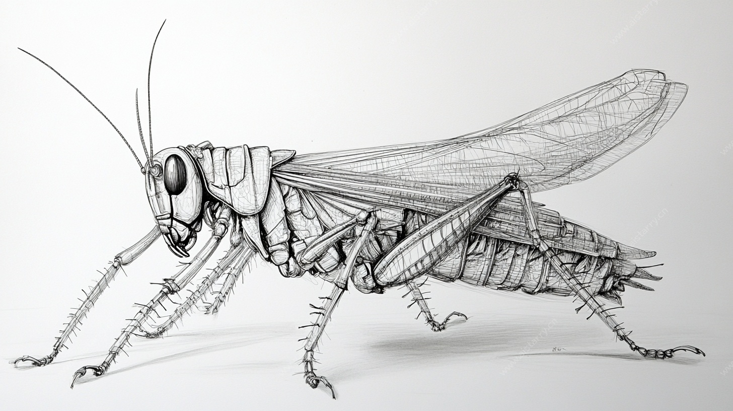 手绘蝗虫素描图